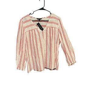 Banana Republic factory peasant top women L red white floral Vneck long sleeve